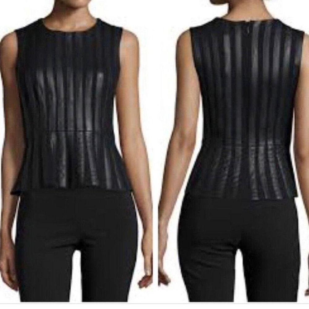 BCBG MAX AZRIA Roland Faux Leather Stripe Lined Peplum Tank Top Size XS